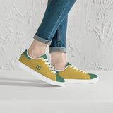 Retro Green and Yellow Low-Top Leather Skate Shoes