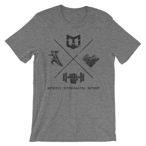Speed Strength Spirit - Unisex short sleeve t-shirt - Warrior Life, Ninja Warrior & Parkour Gear